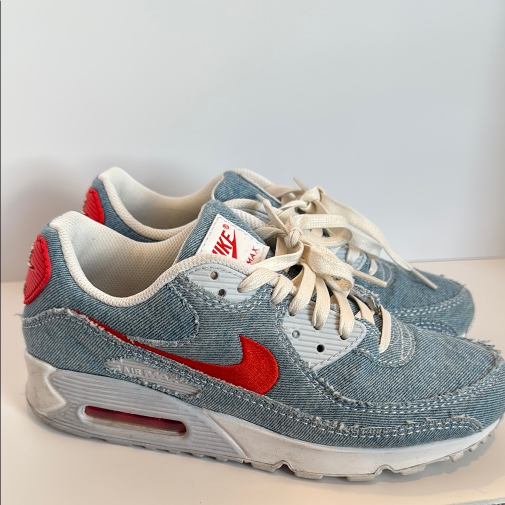 Nike Men’s Air Max 90 Denim and Orange Sneakers